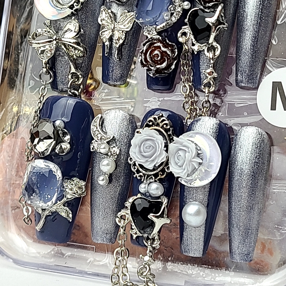 Denim+Silver Press-on Nail Set - Picture 7 of 8